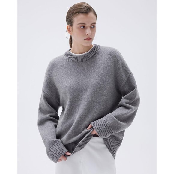 Women Cashmere Blend Oversized Crew Neck Cocoa Brown Soft Warm Pullover Sweater - Picture 2 of 6